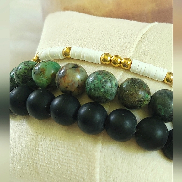 NWT Ryze Natural Stone White Druzy, Jasper, & Heishi Beaded Staxx Bracelets - Picture 5 of 7